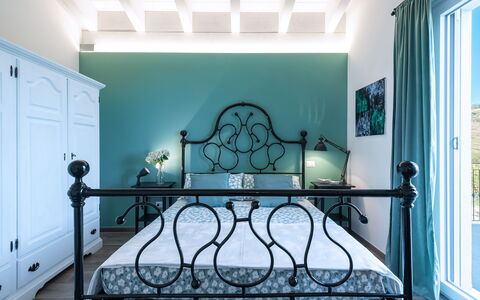 Dimora Campo delle Mura 4+2: Furniture, Blue, Interior Design, Flooring, Floor, Bedroom, Lighting, Ceiling, Room, Bed