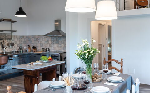 Dimora Campo delle Mura 4+2: Furniture, Interior Design, Flooring, Kitchen, Light Fixture, Ceiling, Countertop, Wood, Chair, Table