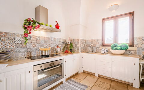 Masseria Samali 14+4: Interior Design, Kitchen, Flooring, Floor, Countertop, Cabinetry, Tile, Ceiling, Kitchen Appliance, Room