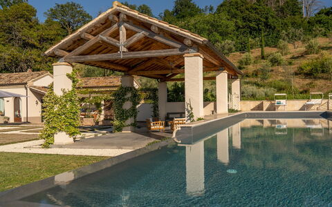 Villa Dianella 8+2: Swimming Pool, Resort, Outdoor Structure, Shade, Estate, Eco Hotel, Landscaping, Water Feature, Villa, Pergola