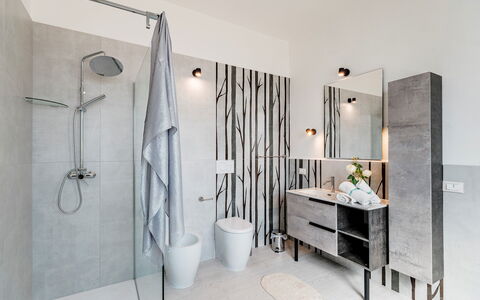 Nova Domus 6: Interior Design, Flooring, Floor, Plumbing Fixture, Lighting, Home, Furniture, Tile, Bathroom, Plumbing