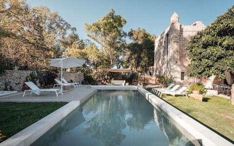 Masseria Muto 6: Wall, Architecture, Estate, Outdoor Furniture, Swimming Pool, Courtyard, Hacienda, Villa, Backyard