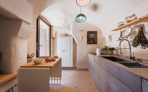 Masseria Muto 6: Wall, Interior Design, Flooring, Kitchen, Furniture, Home, Floor, Countertop, Ceiling, Plumbing Fixture