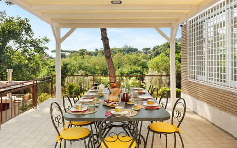 Antico Ceraso 10: Furniture, Chair, Table, Outdoor Furniture, Kitchen & Dining Room Table, Outdoor Table, Shade, Porch, Outdoor Structure, Garden