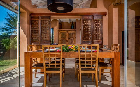 Villa Antura 4: Furniture, Interior Design, Wood, Table, Flooring, Chair, Floor, Kitchen & Dining Room Table, Dining Room, Lighting