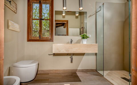 Villa Ashram 6: Bathroom, Interior Design, Flooring, Plumbing Fixture, Floor, Wall, Wood, Sink, Toilet, Tap
