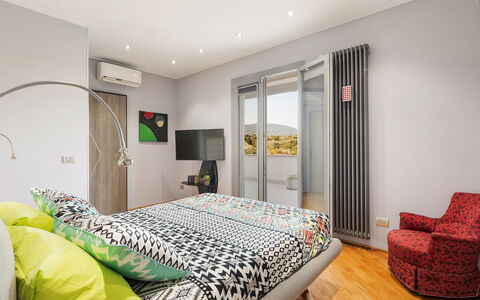 Villa Tiberio 6+2: Furniture, Bed, Interior Design, Bedroom, Bedding, Bed Sheet, Flooring, Wall, Floor, Room