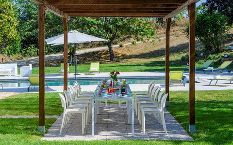 Villa Ardente 12+1: Furniture, Outdoor Furniture, Chair, Table, Shade, Outdoor Table, Garden, Lawn, Resort, Outdoor Structure