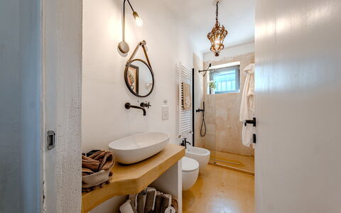 Casale di Amelì 5: Bathroom, Wall, Plumbing Fixture, Interior Design, Flooring, Floor, Mirror, Bathroom Sink, Ceiling, Light Fixture