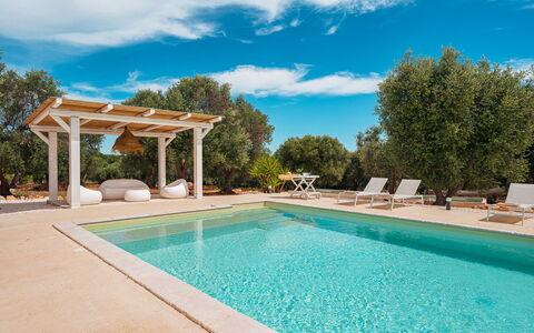 Casale di Amelì 5: Blue, Swimming Pool, Outdoor Furniture, Furniture, Shade, Resort, Leisure, Chair, Eco Hotel, Sunlounger