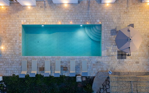Villa Puspo 8: Swimming Pool, Blue, Outdoor Furniture, Flooring, Resort, Floor, Composite Material, Water Feature, Thermae, Sunlounger