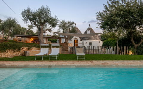 Trullo Luna 6+1: Garden, Lawn, Estate, Shade, Swimming Pool, Backyard, Hacienda, Yard, Landscaping, Farmhouse