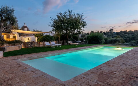 Trullo Luna 6+1: Blue, Swimming Pool, Estate, Garden, Hacienda, Landscaping, Yard, Water Feature, Villa, Backyard