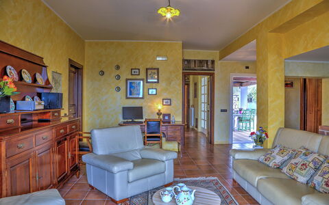 Villa Ipazia 6: Furniture, Interior Design, Flooring, Wall, Floor, Room, Ceiling, Wood, Couch, Living Room