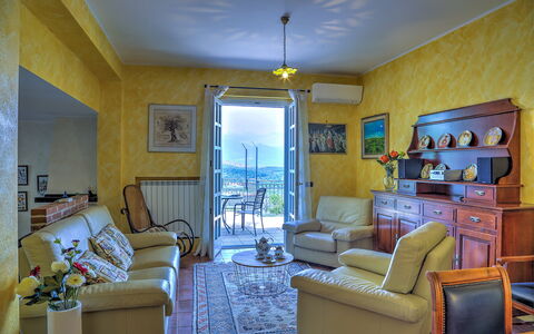 Villa Ipazia 6: Furniture, Interior Design, Room, Table, Flooring, Lighting, Chair, Ceiling, Floor, Picture Frame
