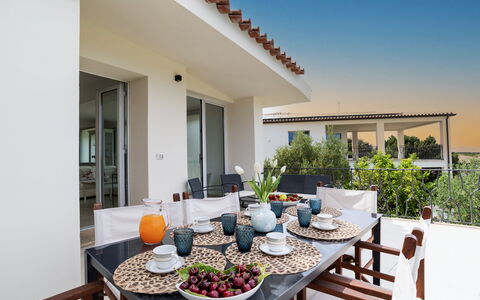 Villa la Maddalena 6+2: Furniture, Home, Chair, Apartment, Outdoor Furniture, Kitchen & Dining Room Table, Door, Balcony, Outdoor Table, Shade