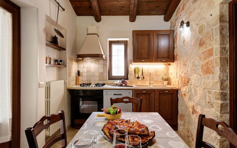 Trulli Italia 6+2: Furniture, Interior Design, Wall, Flooring, Ceiling, Kitchen, Light Fixture, Countertop, Floor, Kitchen Appliance