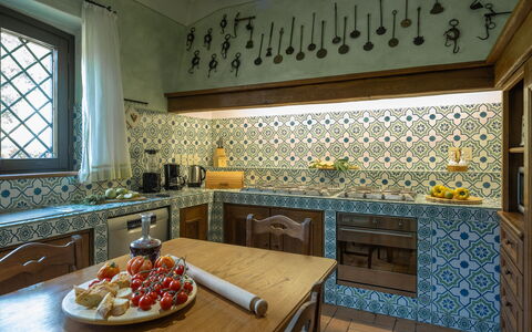 Dolce Collina 10: Interior Design, Kitchen, Flooring, Floor, Room, Tile, Ceiling, Kitchen Stove, Countertop, Design