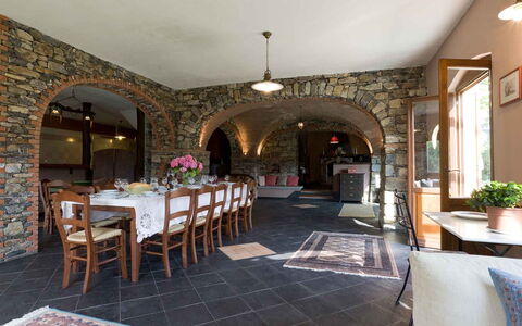 Villa Arbeio 8+6: Furniture, Wall, Ceiling, Table, Interior Design, Flooring, Kitchen & Dining Room Table, Chair, Restaurant, Dining Room