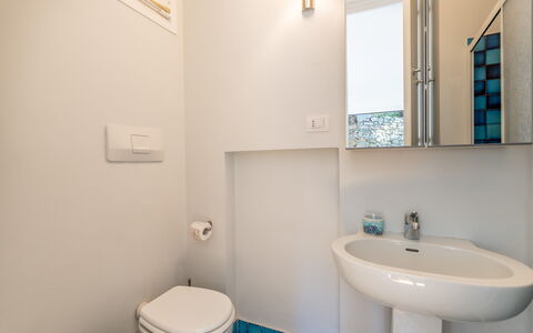 Casa Chiara 6+2: Bathroom, Bathroom Sink, Plumbing Fixture, Wall, Flooring, Interior Design, Sink, Floor, Tap, Mirror