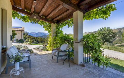 Casale la Cascina 8: Furniture, Chair, Garden, Shade, Outdoor Furniture, Landscaping, Porch, Kitchen & Dining Room Table, Eco Hotel