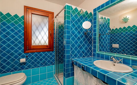 Villa Pitrizzina 8: Blue, Interior Design, Flooring, Floor, Plumbing Fixture, Tile, Ceiling, Tap, Bathroom, Plumbing