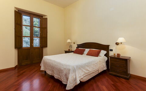 Villa Cusano 18: Furniture, Flooring, Interior Design, Wood, Floor, Ceiling, Bedroom, Bed, Bed Sheet, Wood Flooring