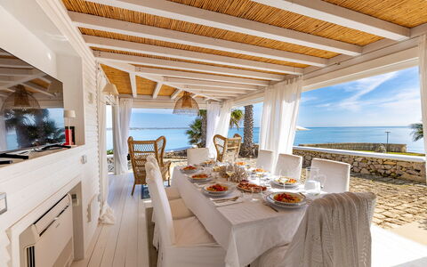 Baia L'Aura 8: Furniture, Table, Chair, Resort, Interior Design, Kitchen & Dining Room Table, Sea, Eco Hotel, Shade, Outdoor Furniture