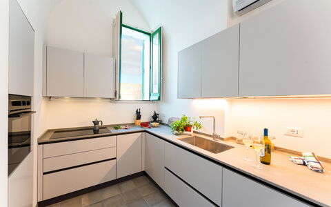 Villa Aristula 11: Kitchen, Countertop, Kitchen Appliance, Interior Design, Flooring, Major Appliance, Home Appliance, Cabinetry, Floor, Kitchen Stove