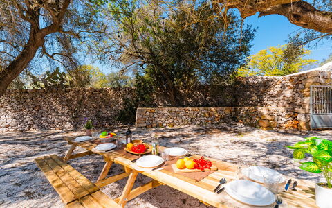 Masseria Grotta Antica 6+2: Shade, Garden, Outdoor Furniture, Outdoor Table, Backyard