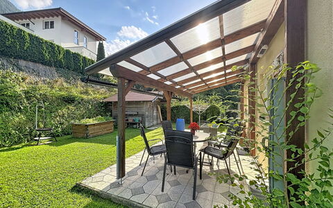 Ferienhaus Siegele: Shade, Garden, Patio, Outdoor Structure, Flowerpot, Awning, Outdoor Furniture, Yard, Eco Hotel, Backyard