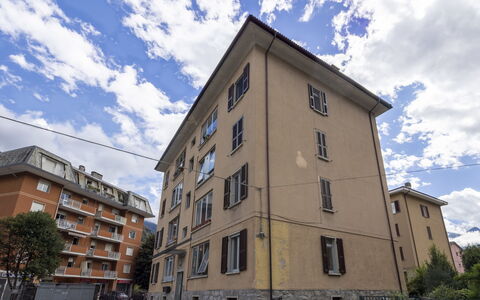 Genzianella Alpine Apartment: Flooring, Floor, Ceiling, Interior Design, Countertop, Kitchen, Cabinetry, Room, Major Appliance, Light Fixture