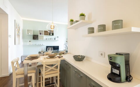 Genzianella Alpine Apartment: Flooring, Floor, Ceiling, Interior Design, Countertop, Kitchen, Cabinetry, Room, Major Appliance, Light Fixture