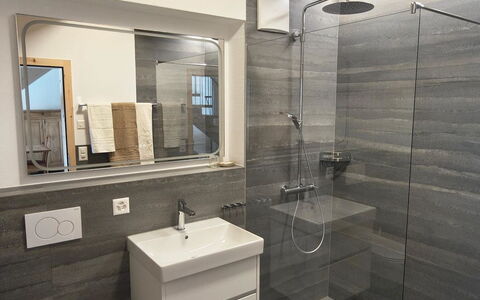 Ferienwohnung Schof: Flooring, Plumbing Fixture, Floor, Wood, Bathroom Sink, Bathroom, Sink, Interior Design, Bathroom Cabinet, Toilet