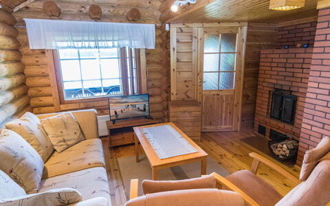 Niinimökki: Wood, Ceiling, Floor, Interior Design, Flooring, Cottage, Furniture, Home, Log Cabin, Room