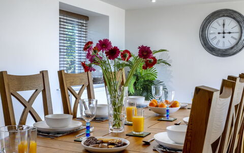 The Farmhouse at Rusty Lane Farm: Furniture, Tableware, Interior Design, Table, Dining Room, Wood, Chair, Kitchen & Dining Room Table, Textile, Dishware