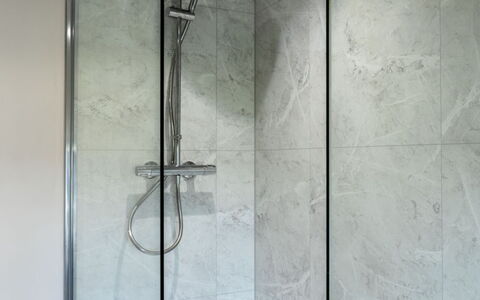 The Farmhouse at Rusty Lane Farm: Plumbing Fixture, Shower, Shower Head, Bathroom, Shower Door, Plumbing, Shower Panel, Shower Bar, Tile