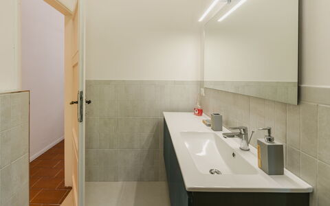 Contemporary House: Flooring, Wall, Interior Design, Floor, Plumbing Fixture, Ceiling, Bathroom Sink, Bathroom, Sink, Tap