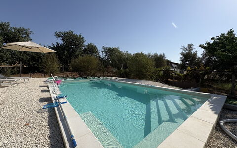 La Casa dei Melograni: Swimming Pool, Composite Material, Shade, Concrete, Resort, Design, Landscaping, Backyard, Water Feature, Outdoor Furniture