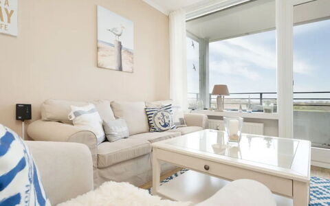 Meeresblick Ankerplatz 84: Furniture, Interior Design, Floor, Apartment, Flooring, Living Room, Room, Home, Couch, Ceiling