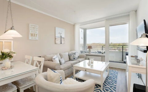 Meeresblick Ankerplatz 84: Furniture, Apartment, Interior Design, Floor, Couch, Flooring, Living Room, Ceiling, Home, Room