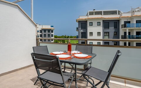 Oliva Nova Cabagua: Furniture, Apartment, Chair, Balcony, Kitchen & Dining Room Table, Major Appliance, Design, Kitchen, Outdoor Furniture, Aluminium