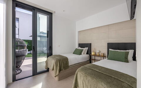 Villa Esencia: Flooring, Floor, Interior Design, Furniture, Bed, Bedroom, Bedding, Apartment, Bed Frame, Ceiling