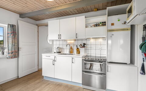 Hellevi - 500M to the Fjord: Kitchen, Kitchen Appliance, Countertop, Major Appliance, Flooring, Interior Design, Cabinetry, Wood, Floor, Furniture