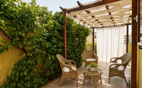 Villa Cristiana: Wood, Furniture, Outdoor Furniture, Shade, Garden, Backyard, Chair, Wood Stain, Outdoor Table, Outdoor Structure