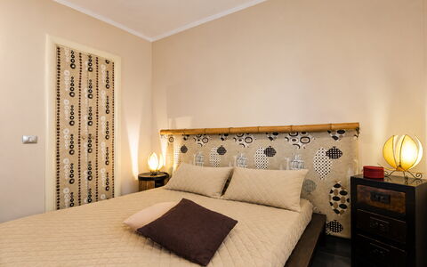 Villa Cristiana: Bed, Interior Design, Furniture, Bedding, Bedroom, Bed Sheet, Wall, Wood, Linens, Floor
