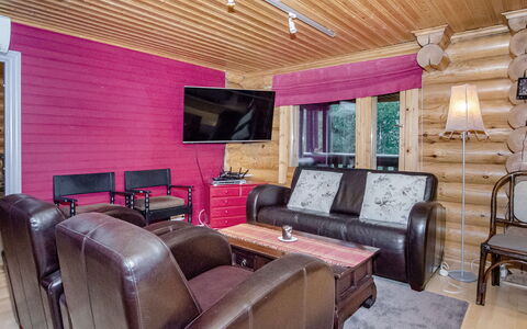 Lieksa 724: Home, Furniture, Ceiling, Cottage, Log Cabin, Living Room, Hardwood, Wood Stain, Chair, Light Fixture