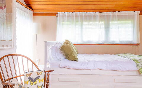 Hollybush Studio: Furniture, Interior Design, Wall, Floor, Flooring, Wood, Bedroom, Bed, Room, Linens