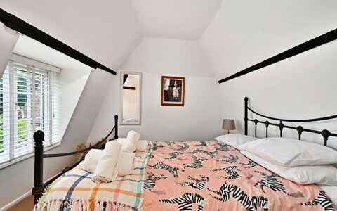 The Old Barn, Hadlow: Bed, Furniture, Bedroom, Interior Design, Wall, Bedding, Wood, Bed Sheet, Linens, Textile