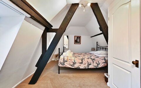 The Old Barn, Hadlow: Flooring, Wall, Floor, Interior Design, Wood, Ceiling, Bedroom, Room, Furniture, Bed